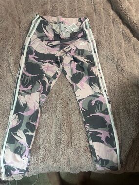 adidas Pink & Gray Camo Kids' Leggings with White Stripes